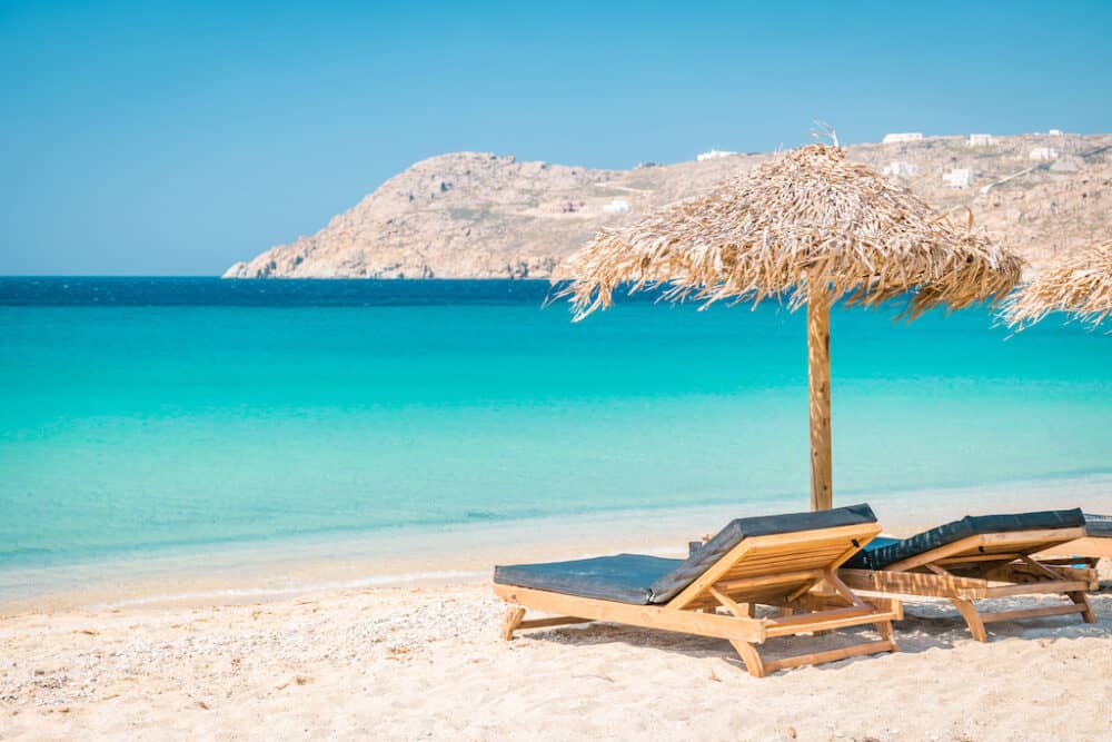 Beautiful beach on Mykonos Island Greece